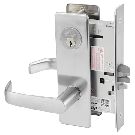 Institution Or Utility Mortise Lock, NS Lever, M Escutcheon, Satin Chrome